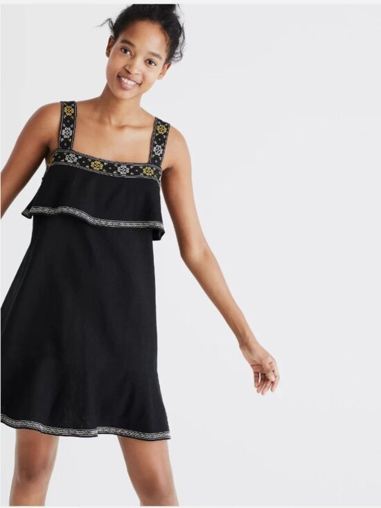 Madewell Dresses & Skirts - Madewell Linen-Blend Embroidered Ruffle Mini Dress Black XL Size 14 - 16